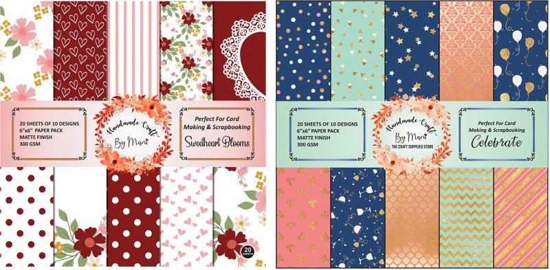 Dheett Sweetheart Blooms and Celebrate Unruled 6 x 6 300 gsm Craft paper  (Set of 2, Multicolor)