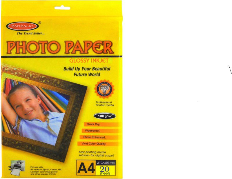 BAMBALIO BPG 180-20(Classic) 180 gsm 40 Sheets A4 Size Glossy 180 gsm Inkjet Paper  (Set of 2, White)