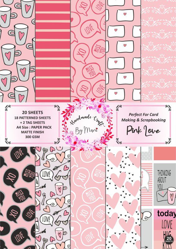 Dheett Pink Love Unruled A4 300 gsm Craft paper  (Set of 1, Pink Love)