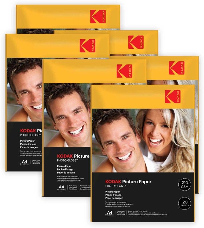 KODAK 210 GSM A4 120 Sheets High Glossy Cast Coated Water Resistant photo paper unruled A4 (210x297mm) 210 gsm Photo Paper  (Set of 6, White)