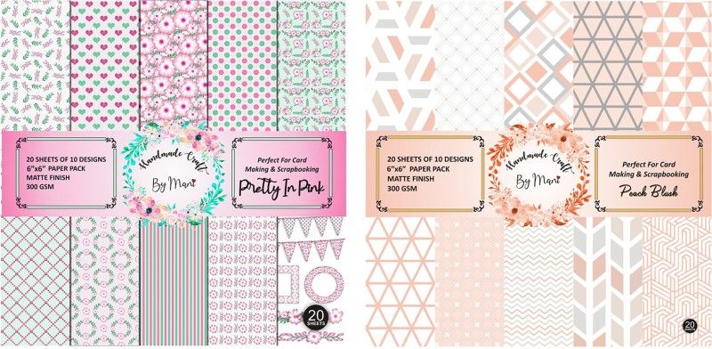 Dheett Pretty In Pink and Peach Blush Scrapbook Designer Paperpack Matte Finish Perfect for Making Greeting Cards Envelops Explosion Boxes and Albums Unruled 6 x 6 300 gsm Craft paper  (Set of 2, Multicolor)