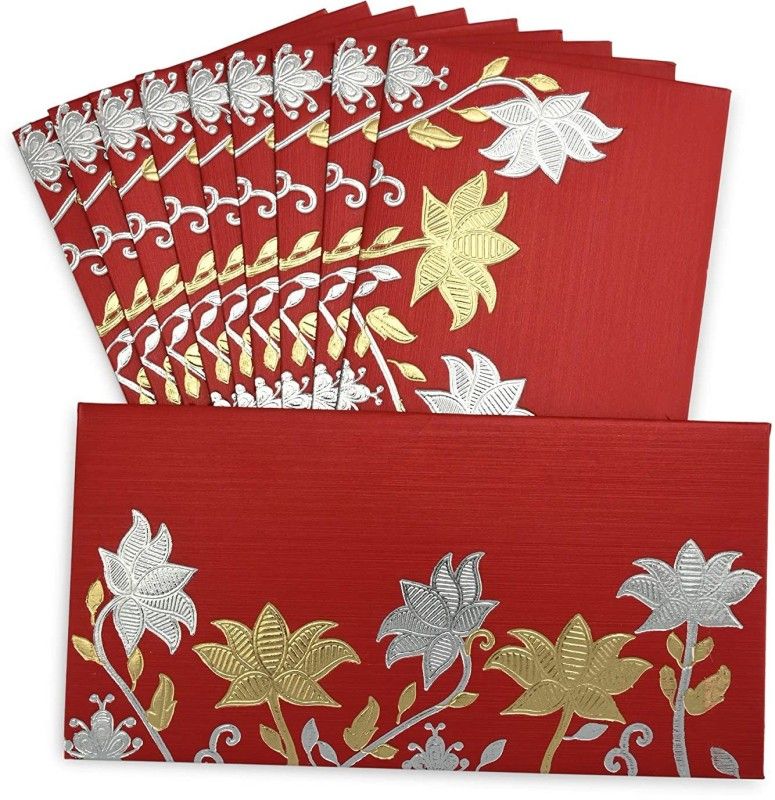 LIFAFEWALA Fancy Flower Bail Design Shagun Envelopes. Envelopes  (Pack of 10 Red)