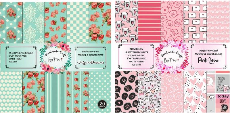 Dheett Only in Dreams and Pink Love Scrapbook Designer Paperpack Matte Finish Perfect for Making Greeting Cards Envelops Explosion Boxes and Albums Unruled 6 x 6 300 gsm Craft paper  (Set of 2, Multicolor)