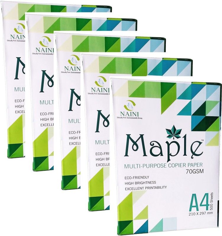SHREE MAHAVIR PAPER Maple Multi Purpose Copier Paper A4 70GSM 5 Ream (2500 Sheets) Unrule A4 For LaserJet , InkJet Printer Xerox Multipurpose Laser Cut Paper Edge 70 gsm A4 paper  (Set of 5, White)