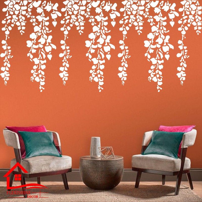 FLEXISHINE DECOR Them - Cherry Falling Leaf Design and Love Diy Painting (Size:- 24 x40 Inch) Suitable For Bedroom, Drawing Room & Office Decoration Modern Home Wall Arts Stencil  (Pack of 1, Floral)