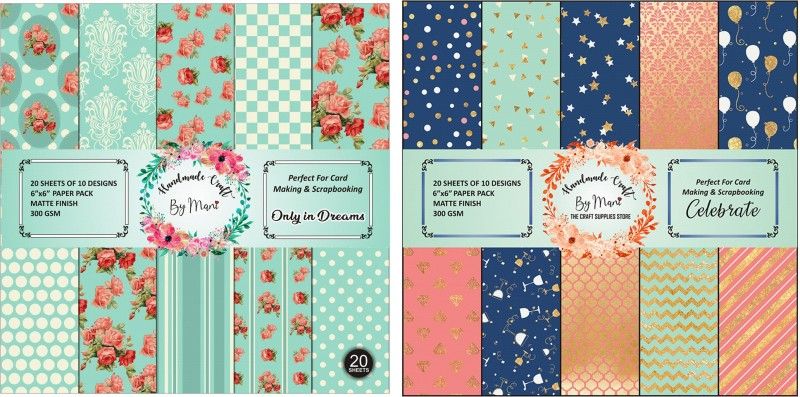Dheett Only in Dreams and Celebrate Scrapbook Designer Paperpack Matte Finish Perfect for Making Greeting Cards Envelops Explosion Boxes and Albums Unruled 6 x 6 300 gsm Craft paper  (Set of 2, Multicolor)
