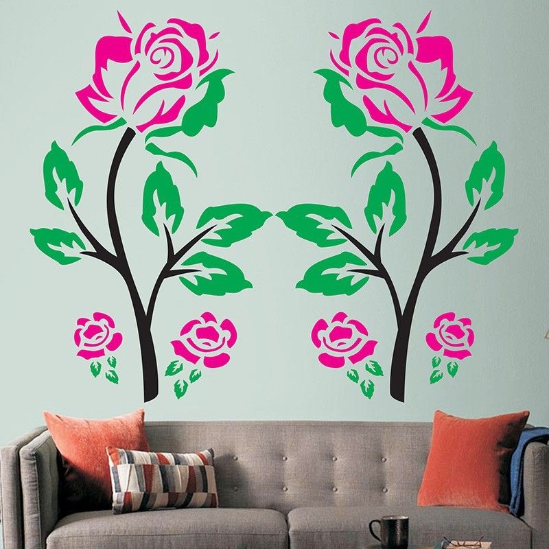 AMAZINGDECOR Size : - 16 " X 24 " Rose Portrait Wall Stencil Reusable Wall Painting Stencil for Home / office Decoration Wall Stencil (Pack of 1 FLORAL PATTERN ) Wall stencil Stencil  (Pack of 2, FLORAL PATTERN)