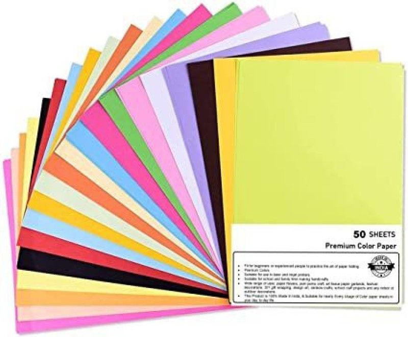 NAVNEET Premium Craft Papers Set Of 50 Sheets Unruled 22 X 28 CM 250 gsm Coloured Paper  (Set of 1, Multicolor)