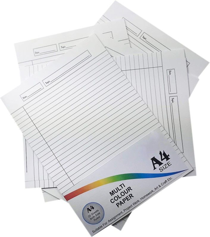 HOTCHPOTCH One Side Ruled White A4 Sheets For Project/Assignment/Practical/Homework [Pack of 5 - 100 Sheets] Ruled A4 90 gsm A4 paper  (Set of 5, White)