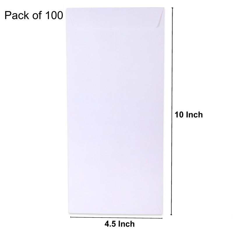 SUNPACKERS Letter Size Super White Envelopes (10 x 4.5 Inch) 100GSM - Office Envelopes  (Pack of 100 White)