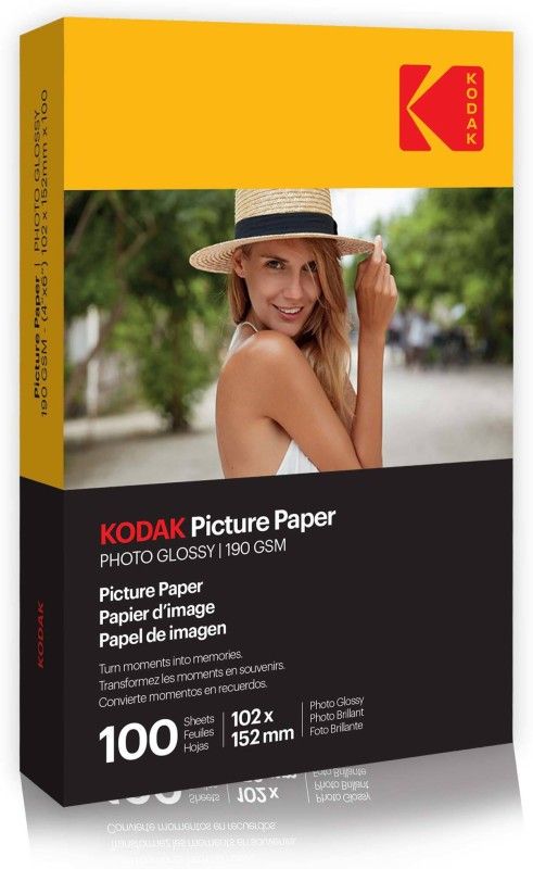 KODAK 190 GSM 4R 100 Sheets High Glossy Cast Coated Water Resistant Photo Paper unruled 4R (4X6 inch) 190 gsm Photo Paper  (Set of 1, White)
