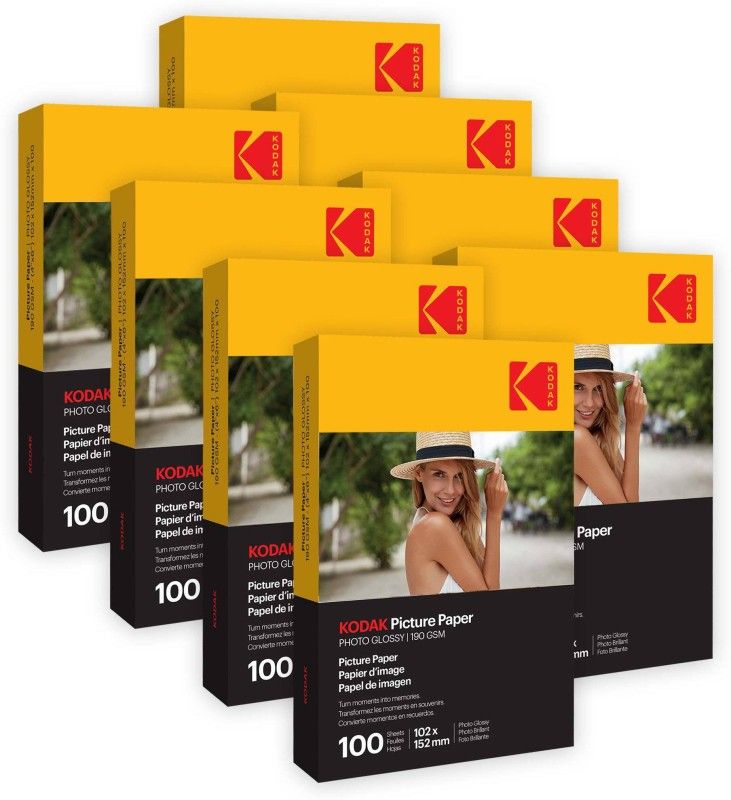 KODAK 190 GSM 4R 800 Sheets High Glossy Cast Coated Water Resistant Photo Paper unruled 4R (4X6 inch) 190 gsm Photo Paper  (Set of 8, White)