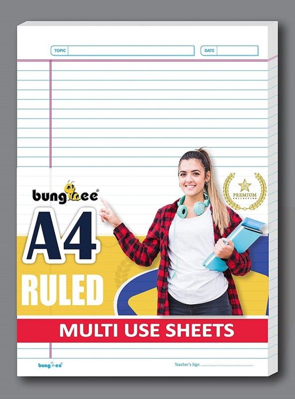 Bungbee A4 Ruled Sheets, Non Punched 50 Sheets, Dual Color - Compass Edition, One Side Ruled A4 90 gsm A4 paper  (Set of 1, Natural White)