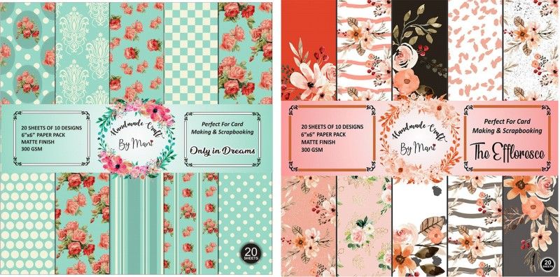 Dheett Only in Dreams and The Effloresce Scrapbook Designer Paperpack Matte Finish Perfect for Making Greeting Cards Envelops Explosion Boxes and Albums Unruled 6 x 6 300 gsm Craft paper  (Set of 2, Multicolor)