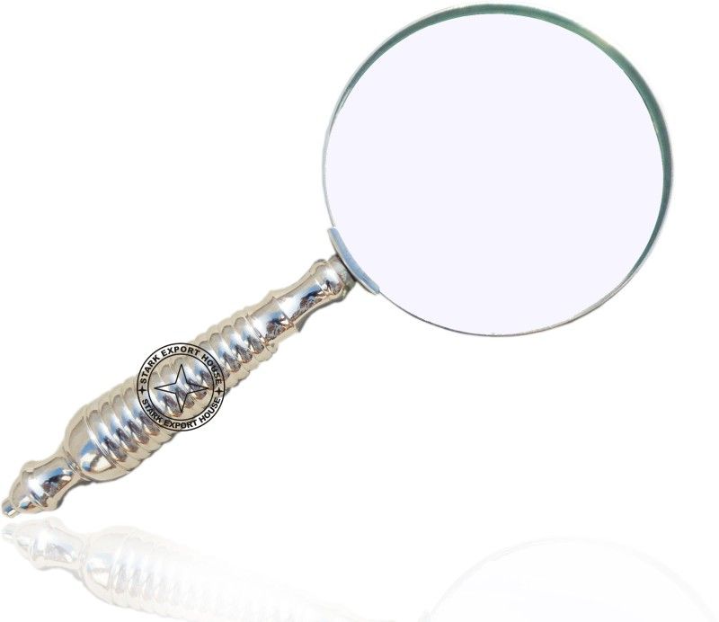 Stark Export House 4 inch Brass Magnifier Magnifying Glass Lens for Reading, (10X 10X magnifying Glass  (Full Body Brass, Color Nickel)