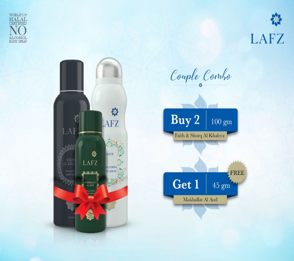 Buy 2, Get 1 FREE - LAFZ Alcohol Free Body Spray (Faith 100gm + Shurq Al Khaleej 100gm) And Makhallat Al Aud 45gm FREE - BD