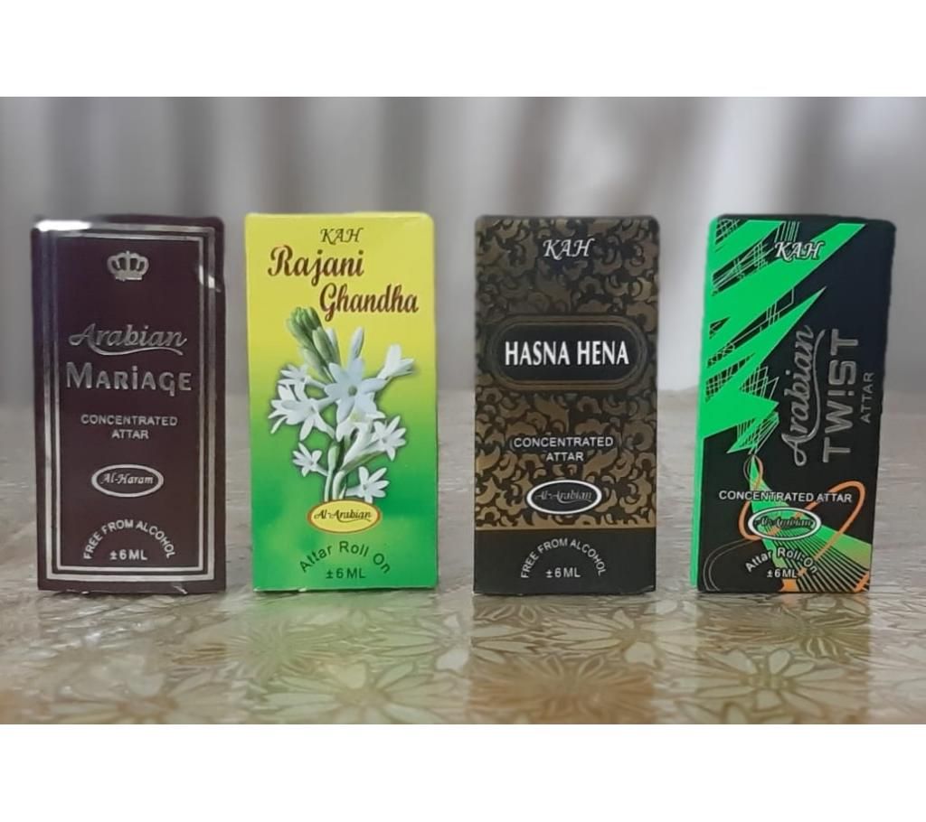 Arabian Mariage, Rajni Gandha, Hasna Hena, Twis Perfume combo offer-4pcs 6ml-BD 