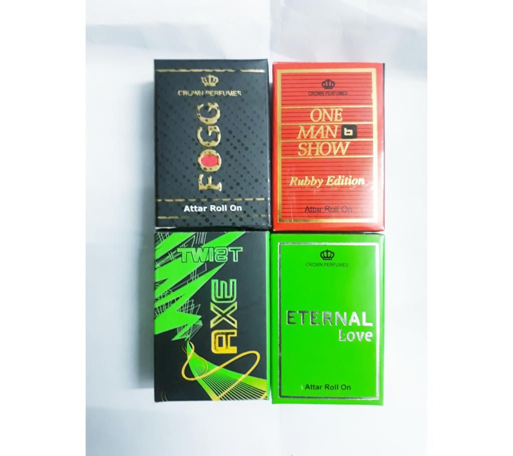 4 pieces Concentrated Perfume (Attor) combo (Axe twist,One Man Show, Fogg,Eternal Love)