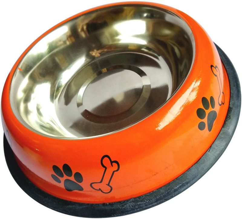 UDAK Stainless Steel Good Quality 450ml Orange Dog Feeding Bowl Round Steel Pet Bowl  (450 ml Orange)
