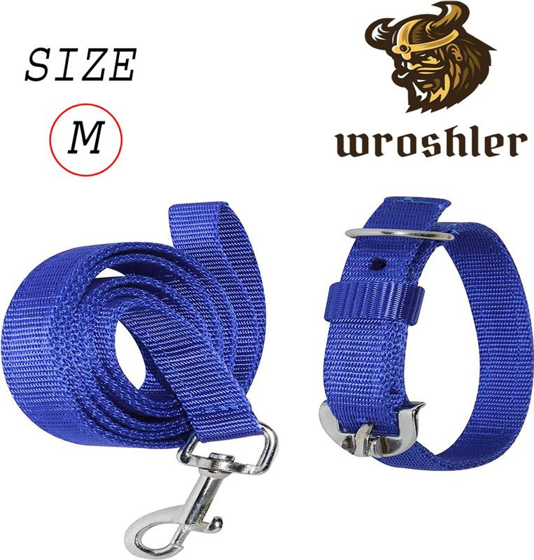 WROSHLER Dog Belt Combo of 1inch BLUE Collar with BLUE Dog Leash, SPECIALY FOR MEDIUM DOG Dog Collar & Leash  (Medium, BLUE)