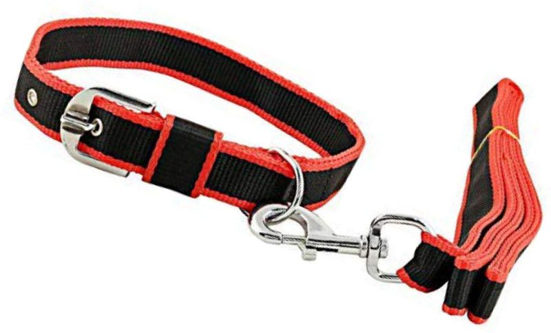 PEDIGONE Good Quality Nylon Red Black Dog Collar & Leash  (Medium, Multi-Color)