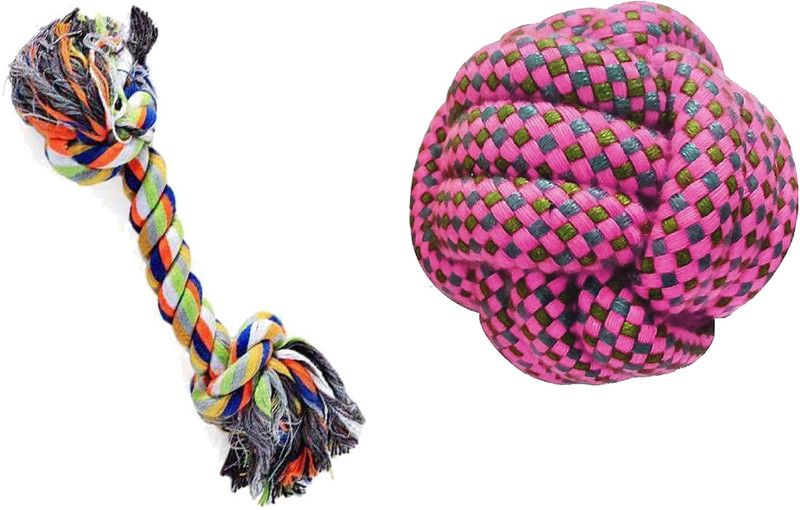 Paaltu Toy Combo (Knotted Cotton Ball + 2 Knot) Cotton Chew Toy, Ball, Fetch Toy, Tug Toy, Tough Toy, Soft Toy For Dog