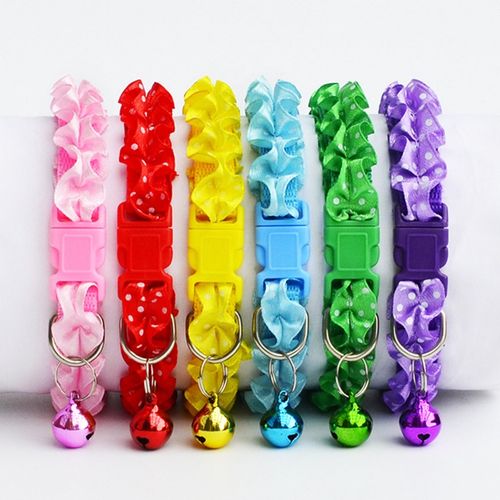 Adjustable Polyester Lace Dog/Cat Collar, Pet Supplies, with Iron Bell and Polypropylene