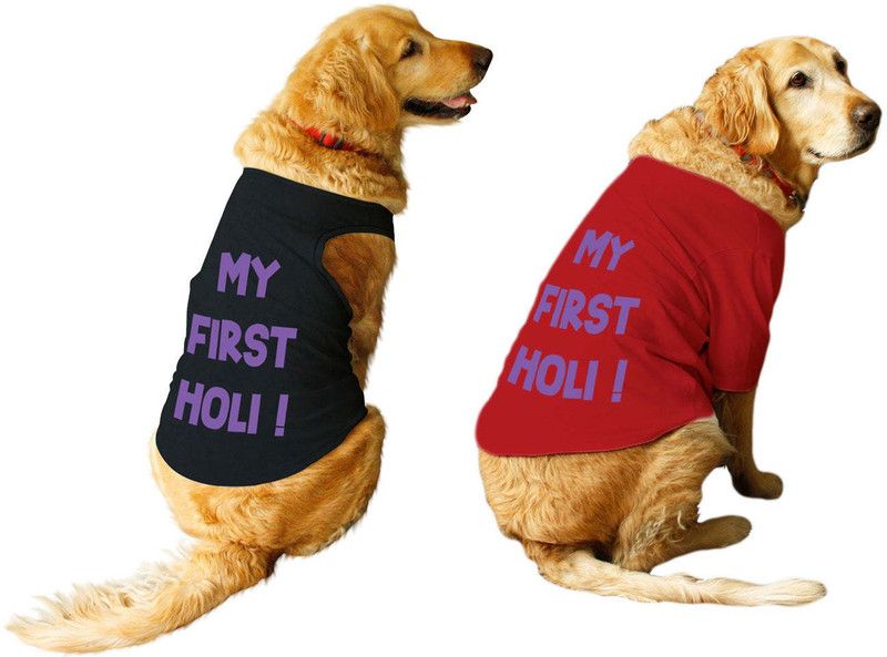 RUSE Tank, T-shirt for Dog  (My First Holi Printed Tees For Dog gifts.(Black/Red))