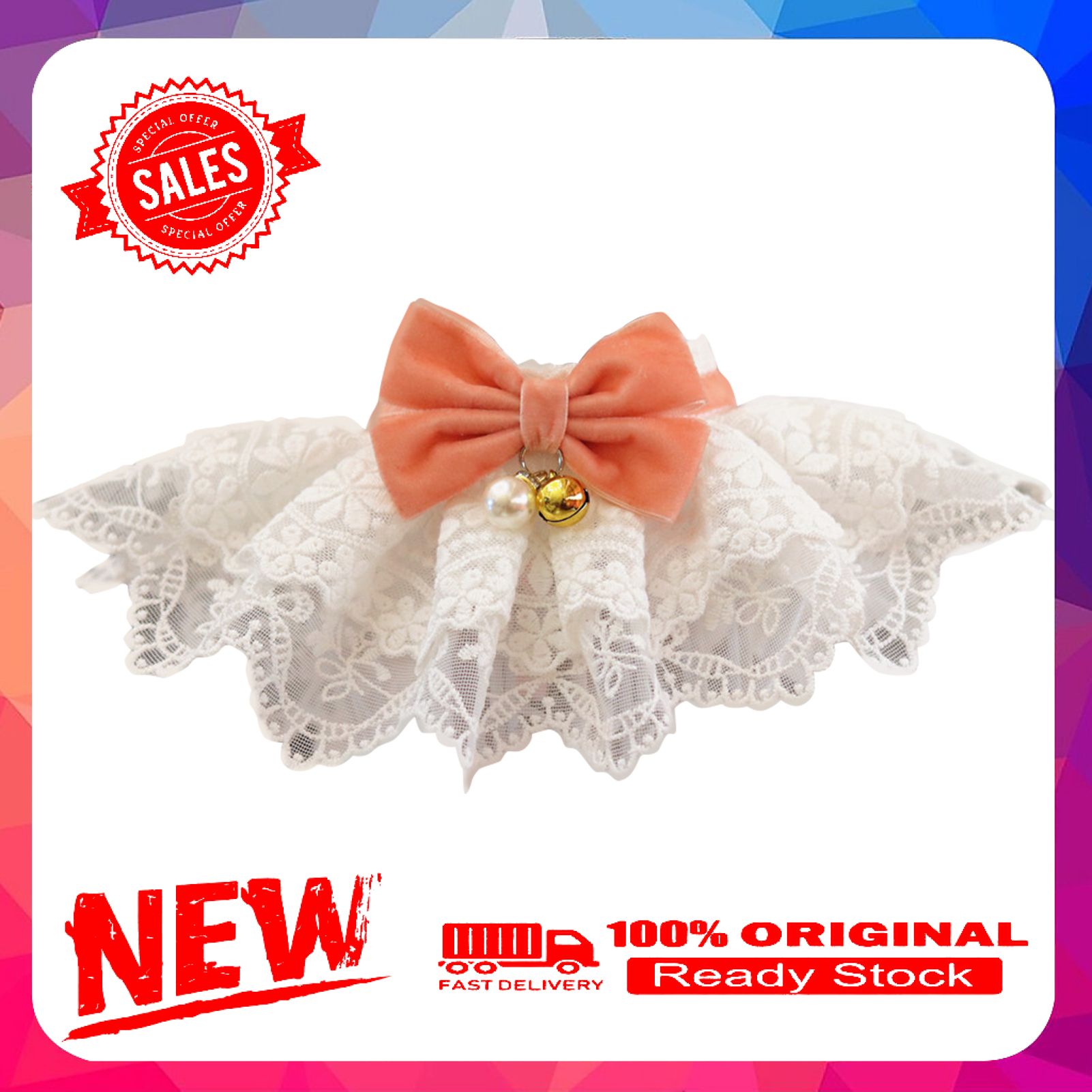 Miss cherry Pet Bandana Adorable Soft Texture Fashionable Flocking Bowknot Lace Dog Cat Collar With Small Bell for Puppy