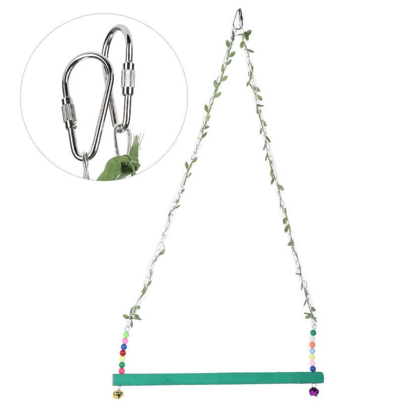 Large Parrots Swing Pet Chicken Wooden Stand Hanging Bell Bird Playing Toy