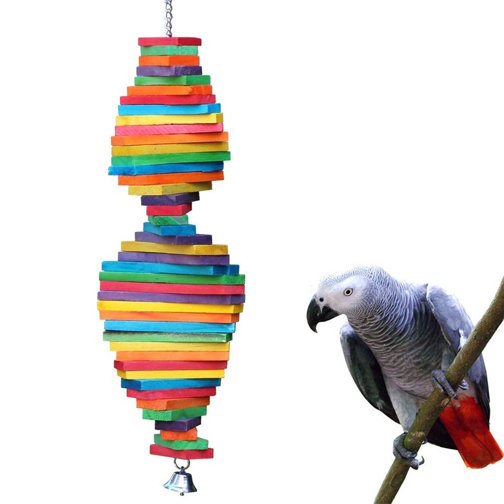 Wooden Colored Pendant Block Chewing Biting oy for Bird Parrot Pet