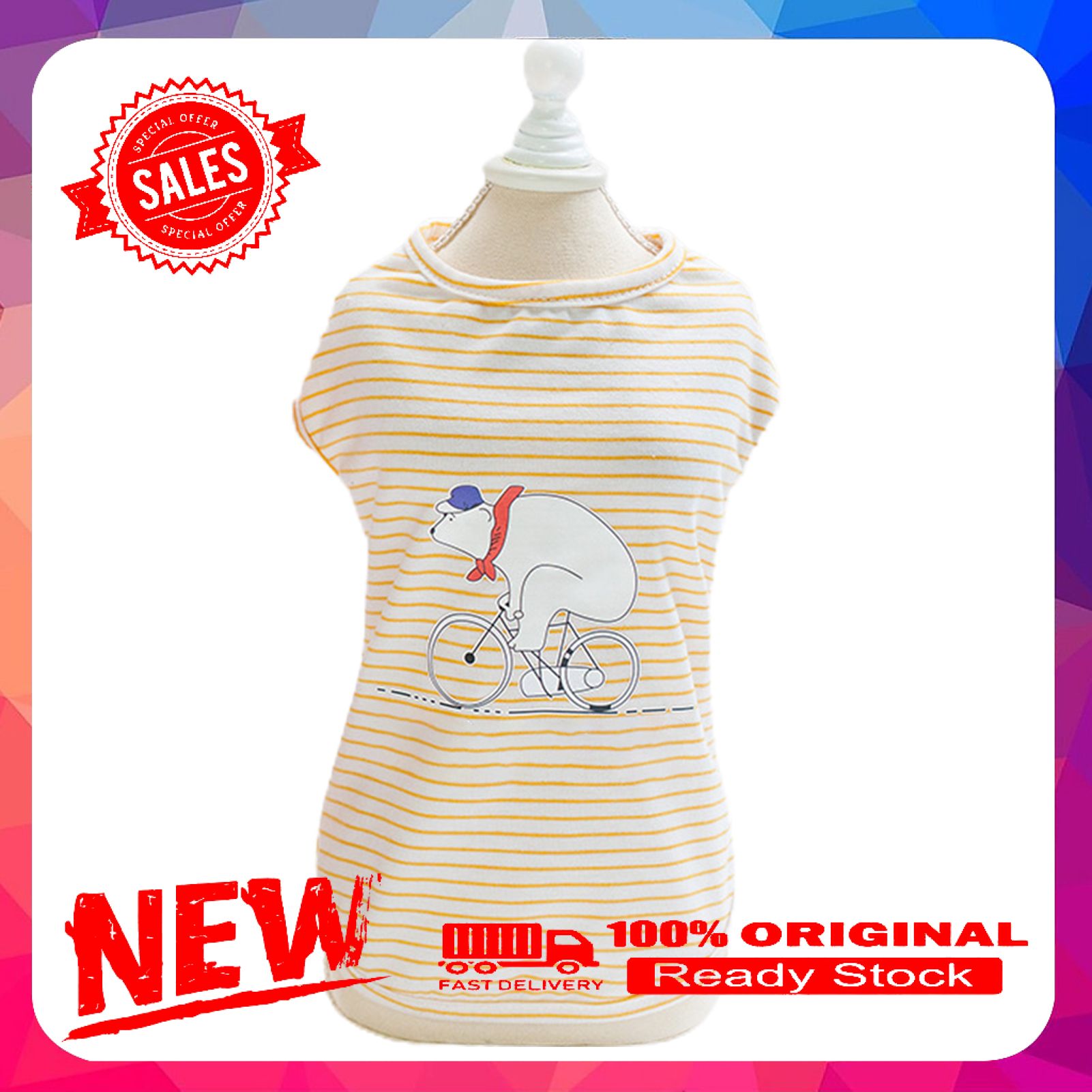 Vist Fox Pet Cat Summer Cotton Stripe Pattern Dog Clothes Cartoon Polar Bear Printed Vest