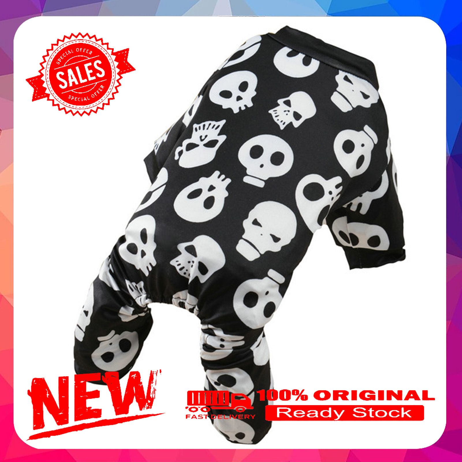 Pet Jumpsuits Ghost Pumpkin Bats Pattern Dress-up Skin-friendly Cartoon Pet Dogs Pajamas Costume for Halloween