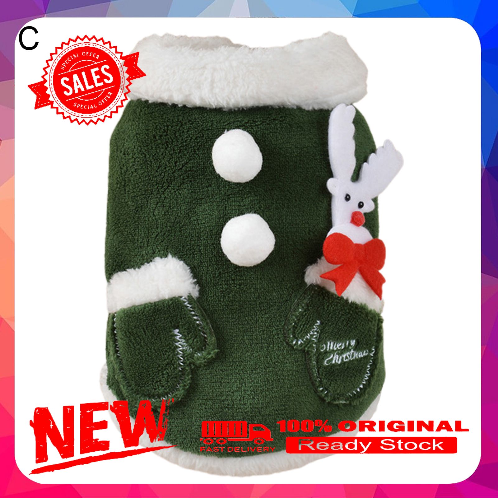 Vist Fox Halloween Xmas Pattern Dog Clothes Winter Pet Cotton Festive Elk Hooded Coat