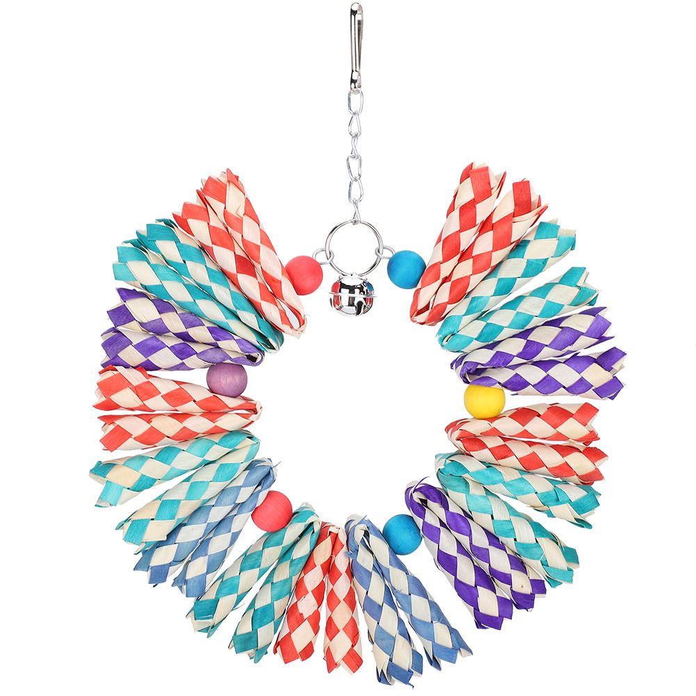 Colorful Bird Chewing Nibbles Swing Rope Ring Toys Woven Hanging Cage for Pet