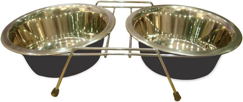 HM Steels HMSTEELS DD pet bowl Round Stainless Steel Pet Bowl  (2.5 L Black, Grey)