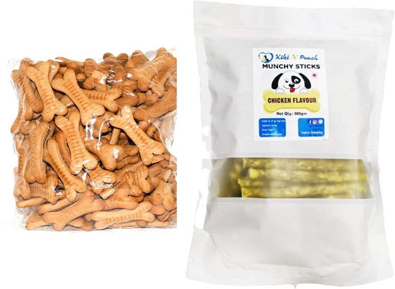 Kiki N Pooch Combo Pack Chicken Munchies 900Gm Biscuits 1000Gm Chicken 1.9 kg (2x0.95 kg) Dry Adult, Young, Senior Dog Food