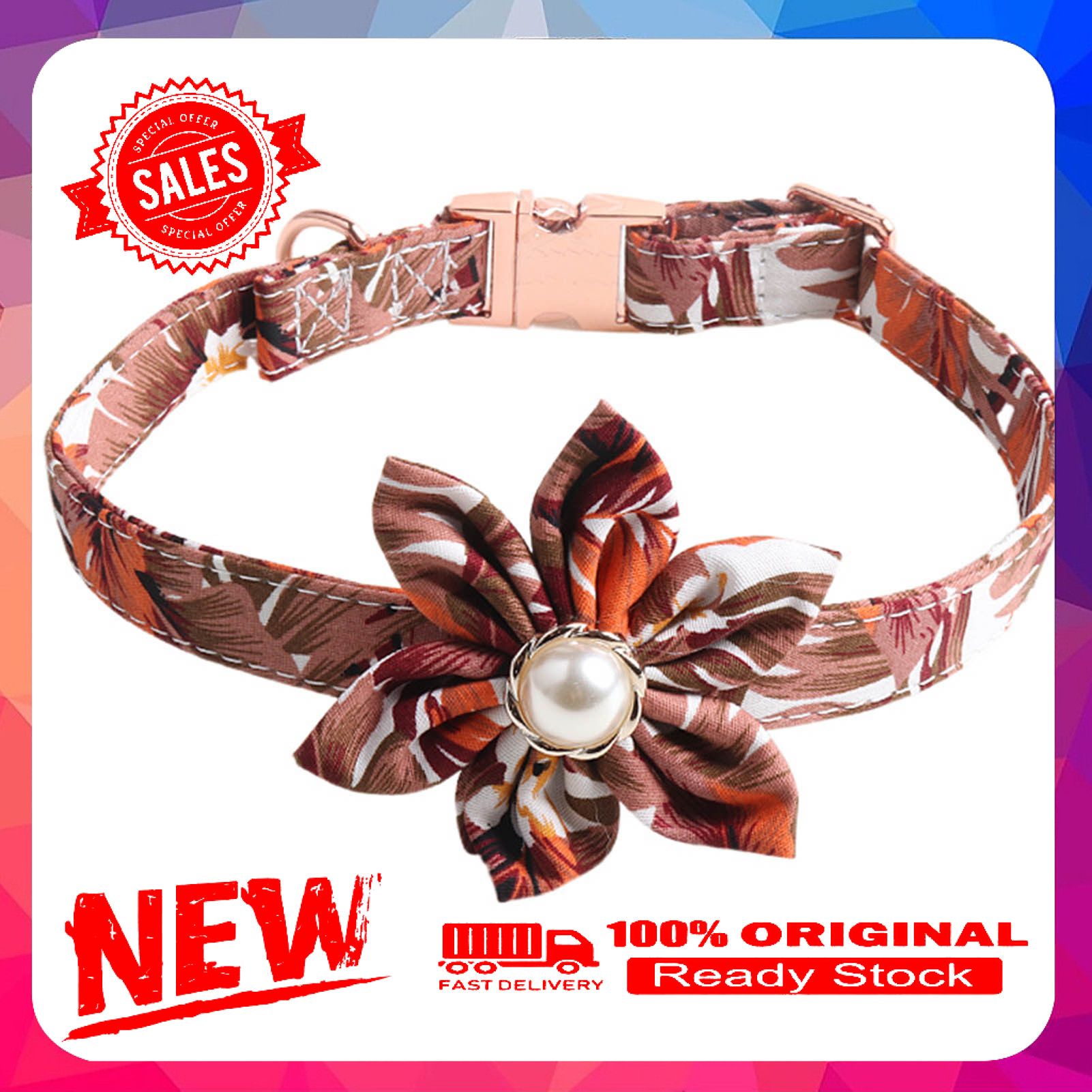 Puppy Collar Floral Pattern Dress-up Metal Buckle Pet Dogs Breakaway Collar with Flower Accessory for Festival