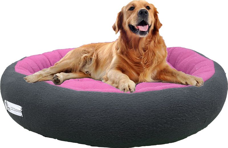Poofy's Pet Island Dog Bed Cat Bed Dual Color Pink Black Ultra Soft Fleece Fabric Round Shape XL Pet Bed  (Multicolor)