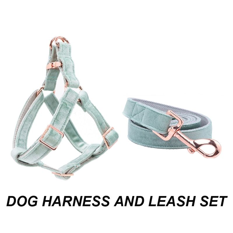 Green Velvet  Harness Basic  Leash  Adjustable Buckle Cotton Fabric for  or