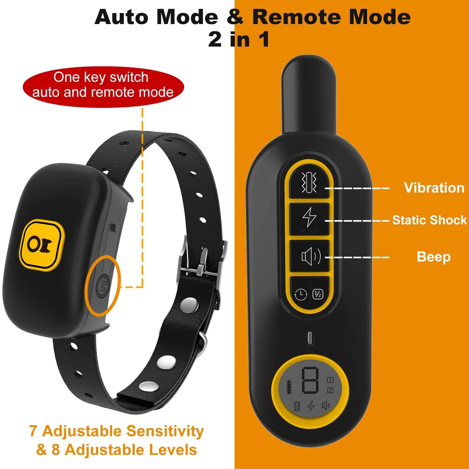 Waterproof  Training Collar Remote & Auto 2 in 1 Rechargeable Anti Barking Collar for Small Medium Large s