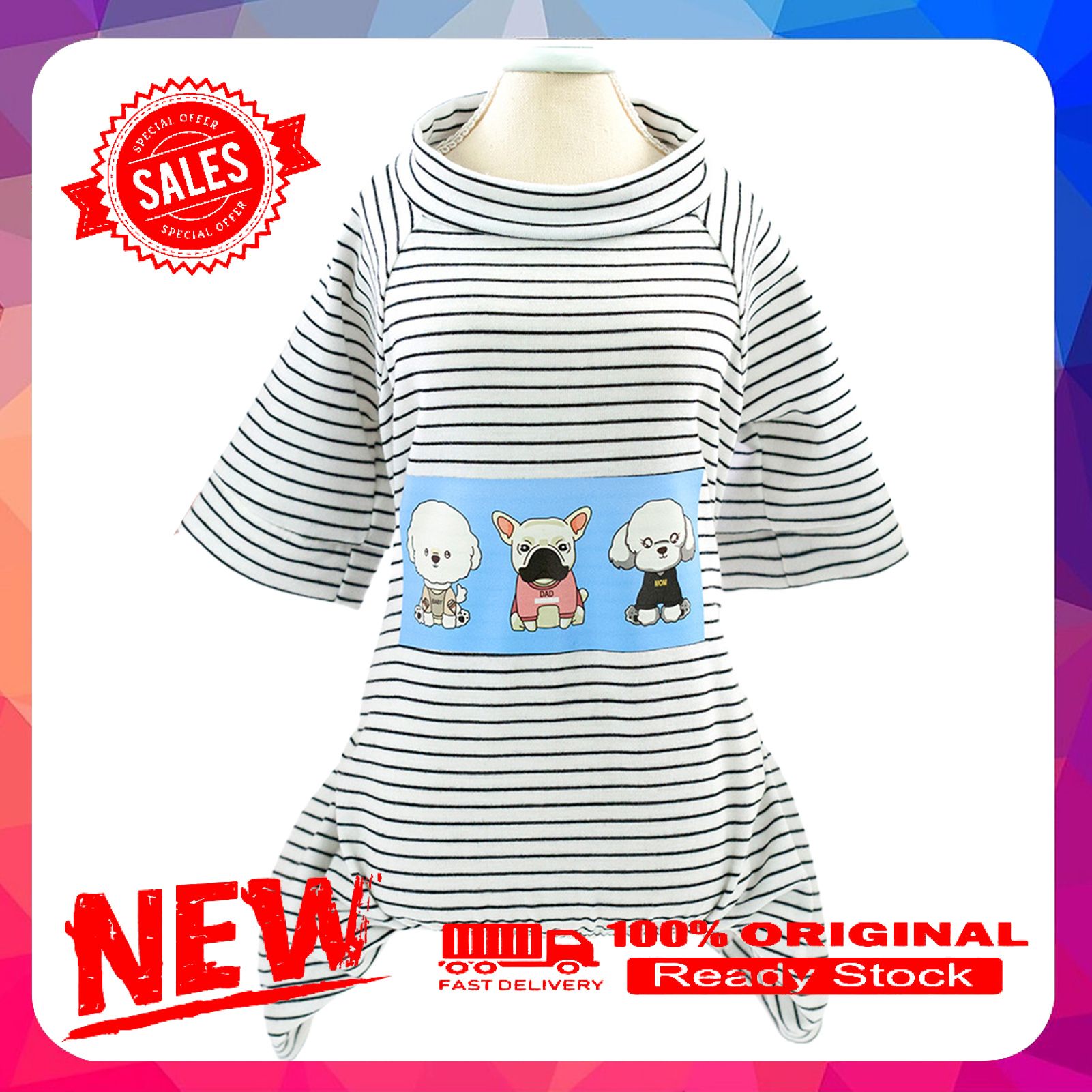 Vist Fox Spring Summer Pet Striped Pattern Four-legged T-shirt Puppy Homewear Dog Clothes