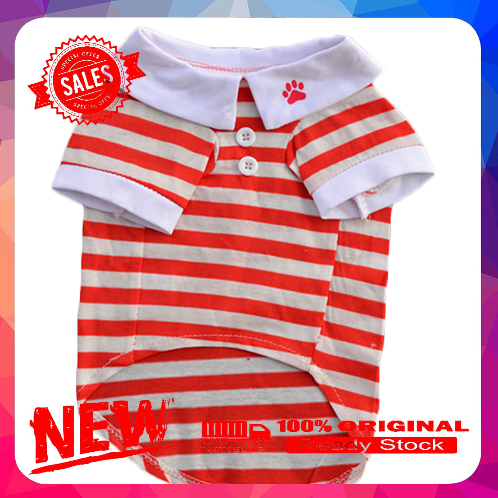 Vist Fox Pet T-shirt Elastic Breathable Cotton Dog Lapel Striped Shirt for Summer