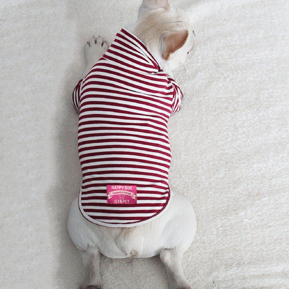 TE Spring Summer Pet Dog Clothes Fashion Striped High Collar Cotton Shirt