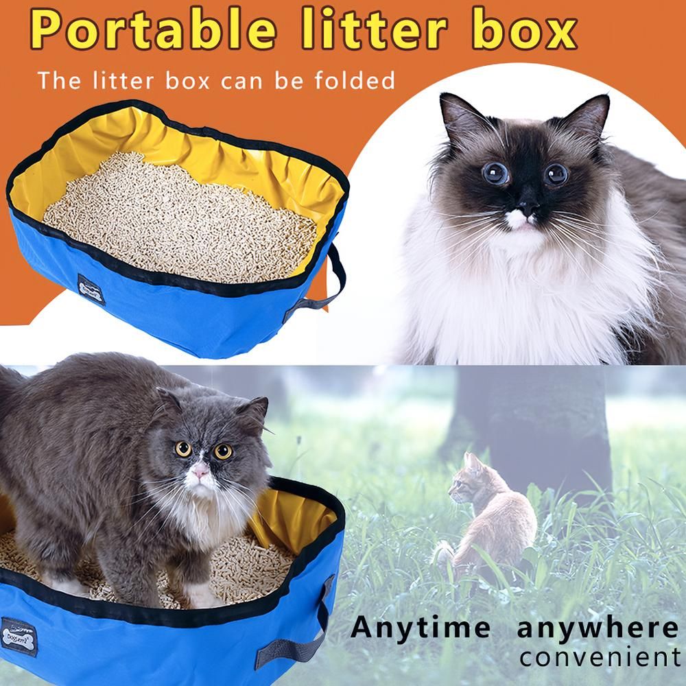 Foldable Cat Litter Box Portable Waterproof Oxford Cloth PVC Litter Tray for Travel Camping Home Use