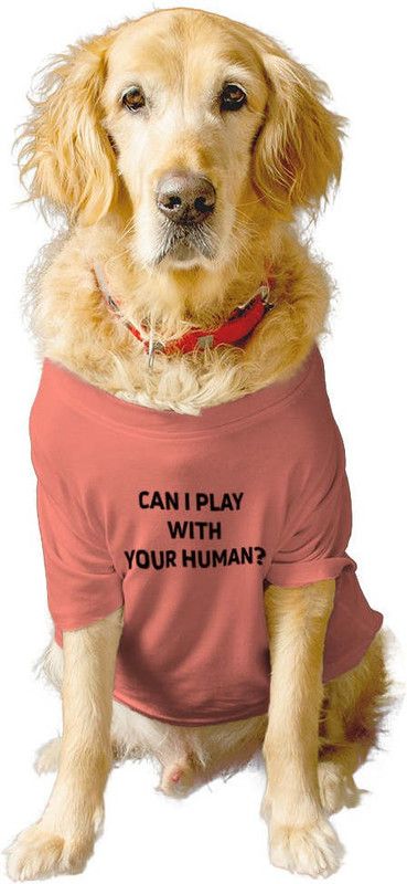 RUSE T-shirt for Dog  ("CAN I PLAY WITH YOUR HUMAN" Printed Tee Gift for Dogs(Salmon)L)