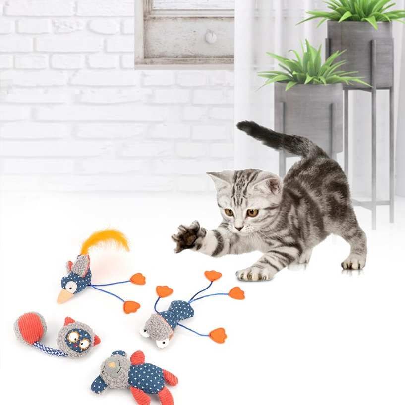 Cat Chewing Toy 4PCS Soft Plush Pet Teeth Cleaning Protection Biting Interactive Training for Cats