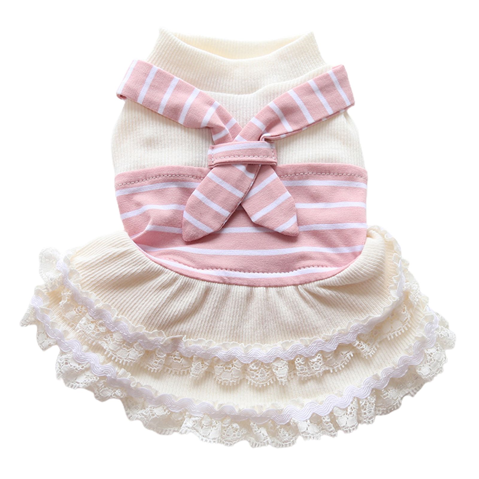 Pet Dress Fade-less Short Sleeve Striped Pattern Pet Skirt