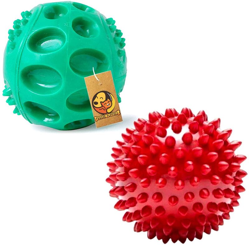 Foodie Puppies (Squeaky Hard Ball + Spike Ball Toy) - Color May Vary Rubber, Leather Chew Toy, Fetch Toy, Training Aid For Dog