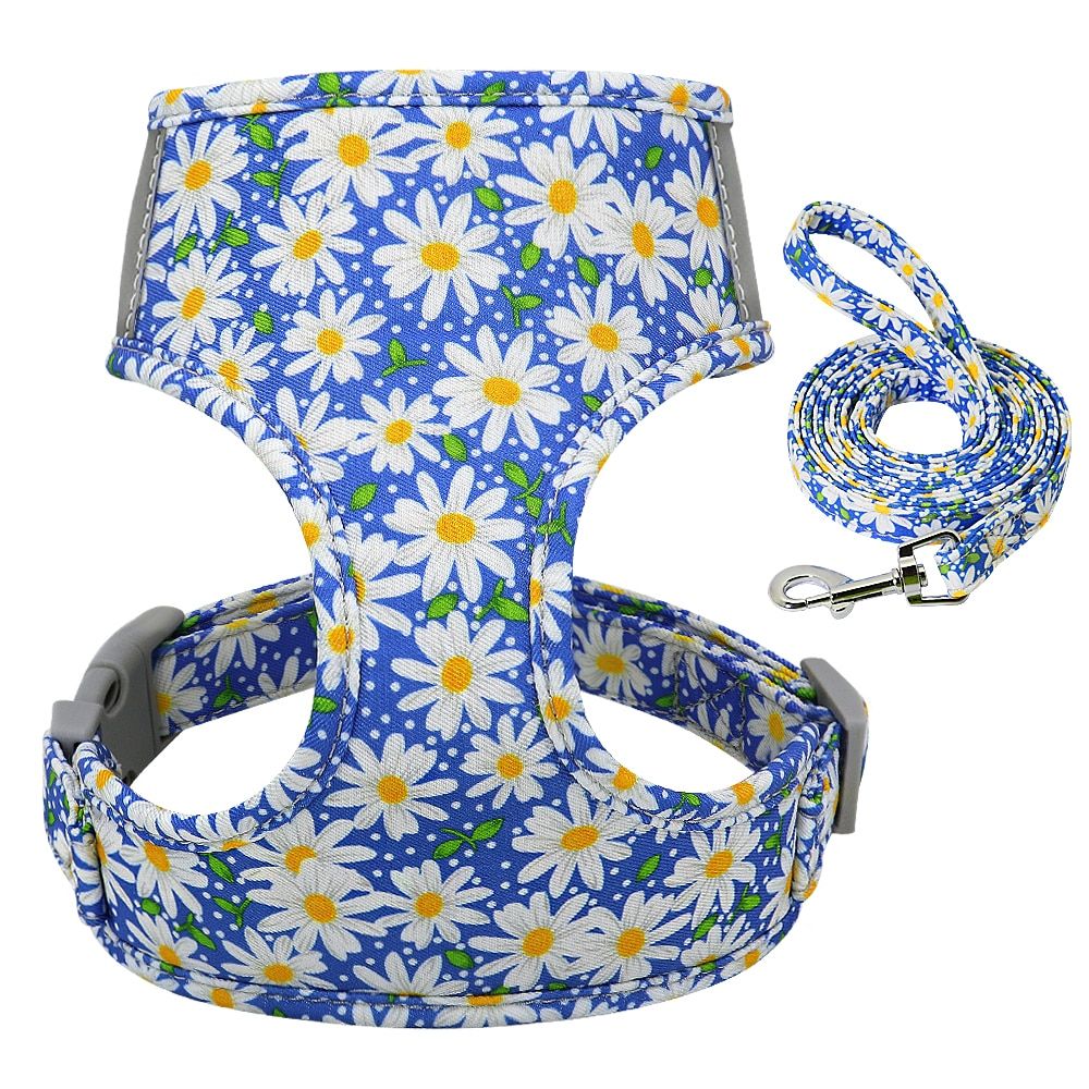 Small   Harness Leash Set Nylon Daisy Printed Small s Puppy Harness Vest Leashes for Chihuahua Reflective Pet Vest